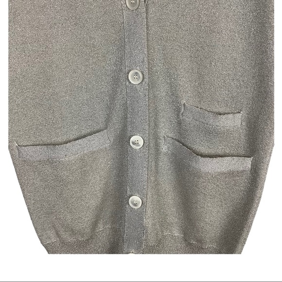 J. Crew Collection cardigan long silver XXS pocket front pockets double sparkly - Picture 5 of 6